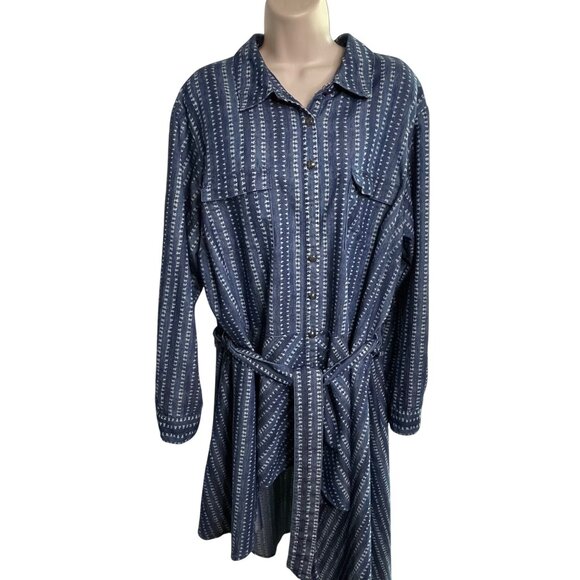 Ashley Stewart Asymetric  Modest Longsleeve Button Up Dress Plus Size 18 u Blue - Picture 2 of 10